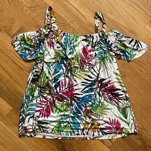 Tropical Print Cold-Shoulder Top